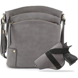 Robin Durable Faux Leather Gray Concealed Carry Crossbody Bag with Lock & Key
